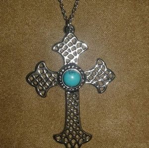 Silver tone cross with chain